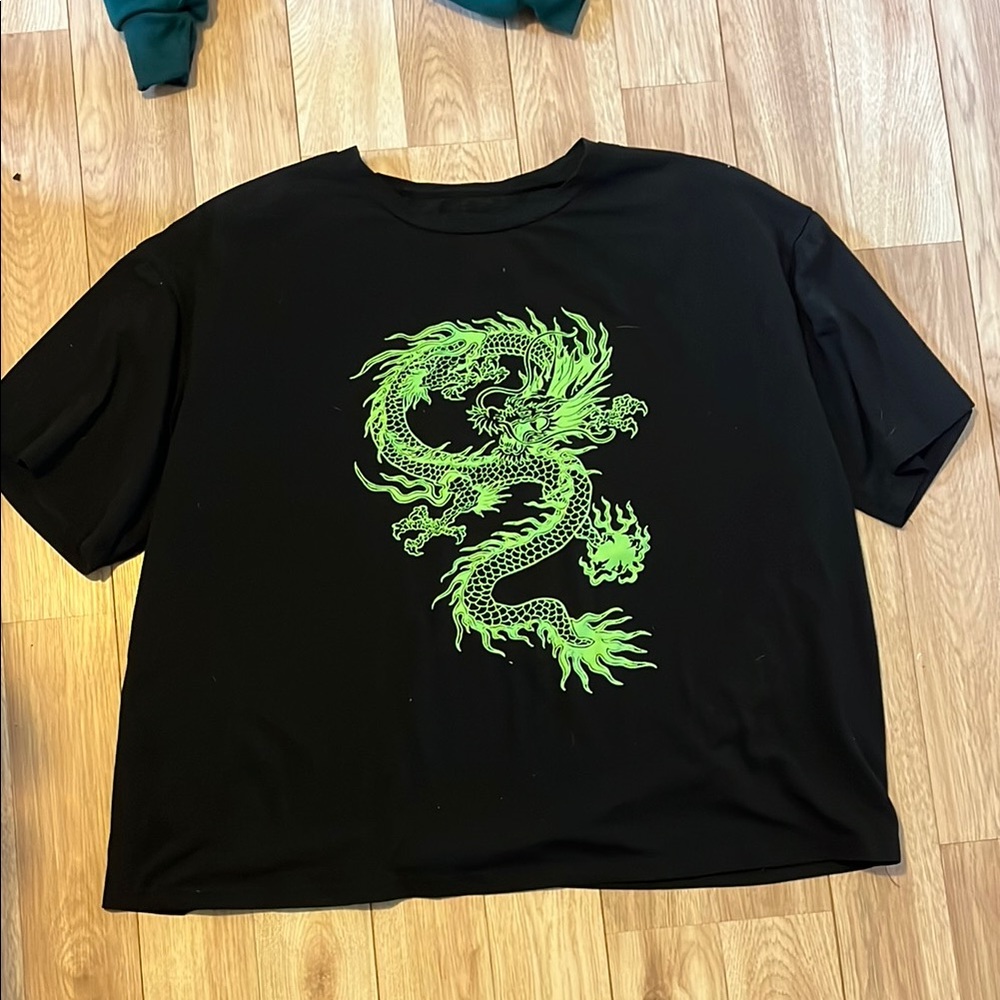 Black Tee with Neon Green Dragon Graphic